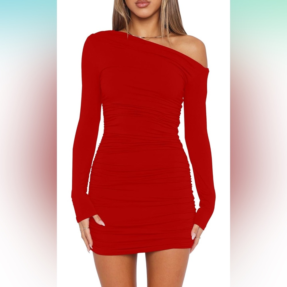 Elegant Red Long Sleeve Dress